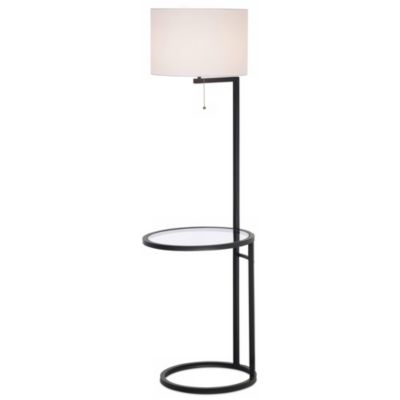 Современный напольный торшер 360 Lighting с подносом, 62" в высоту, черный металл, белый тканевый абажур для гостиной, спальни, офиса и дома