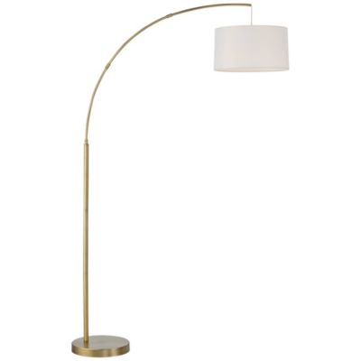 360 Lighting Cora Modern Arc Floor Lamp Standing 72" Tall Brass Metal Linen Drum Shade Decor