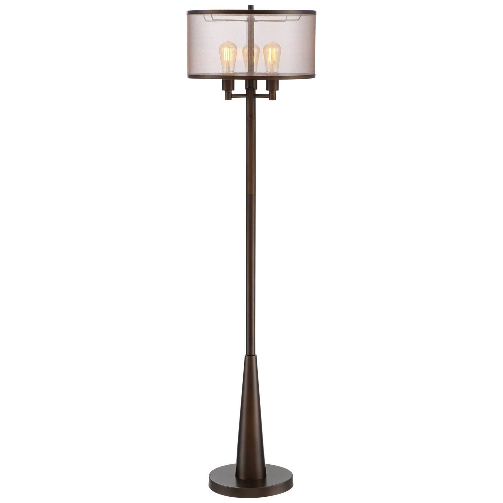 Franklin Iron Works Durango Rustic Farmhouse Floor Lamp 62" Tall Oiled Bronze Metal 3 Light LED Brown Sheer Drum Shade for Living Room Bedroom Office