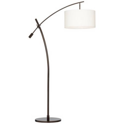 Напольный торшер Possini Euro Design Raymond Modern Arc с регулируемым плечом и льняным абажуром