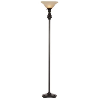 Regency Hill Traditional Torchiere Floor Lamp 70" Tall Hand Applied Black Bronze Swirl Font Amber Glass Shade для гостиной