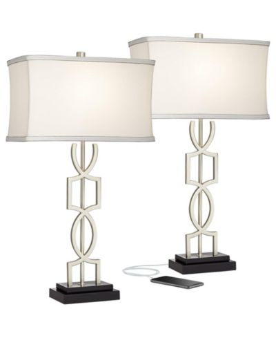 Набор из 2 настольных ламп 360 Lighting Evan Modern с USB-портом и прямоугольным абажуром, Brushed Nickel