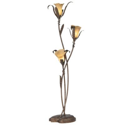 Franklin Iron Works Rustic Farmhouse Sculptural Floor Lamp 68 1/4" Tall Bronze 3-Light Amber Glass Intertwined Lily Flower Shade for Living Room