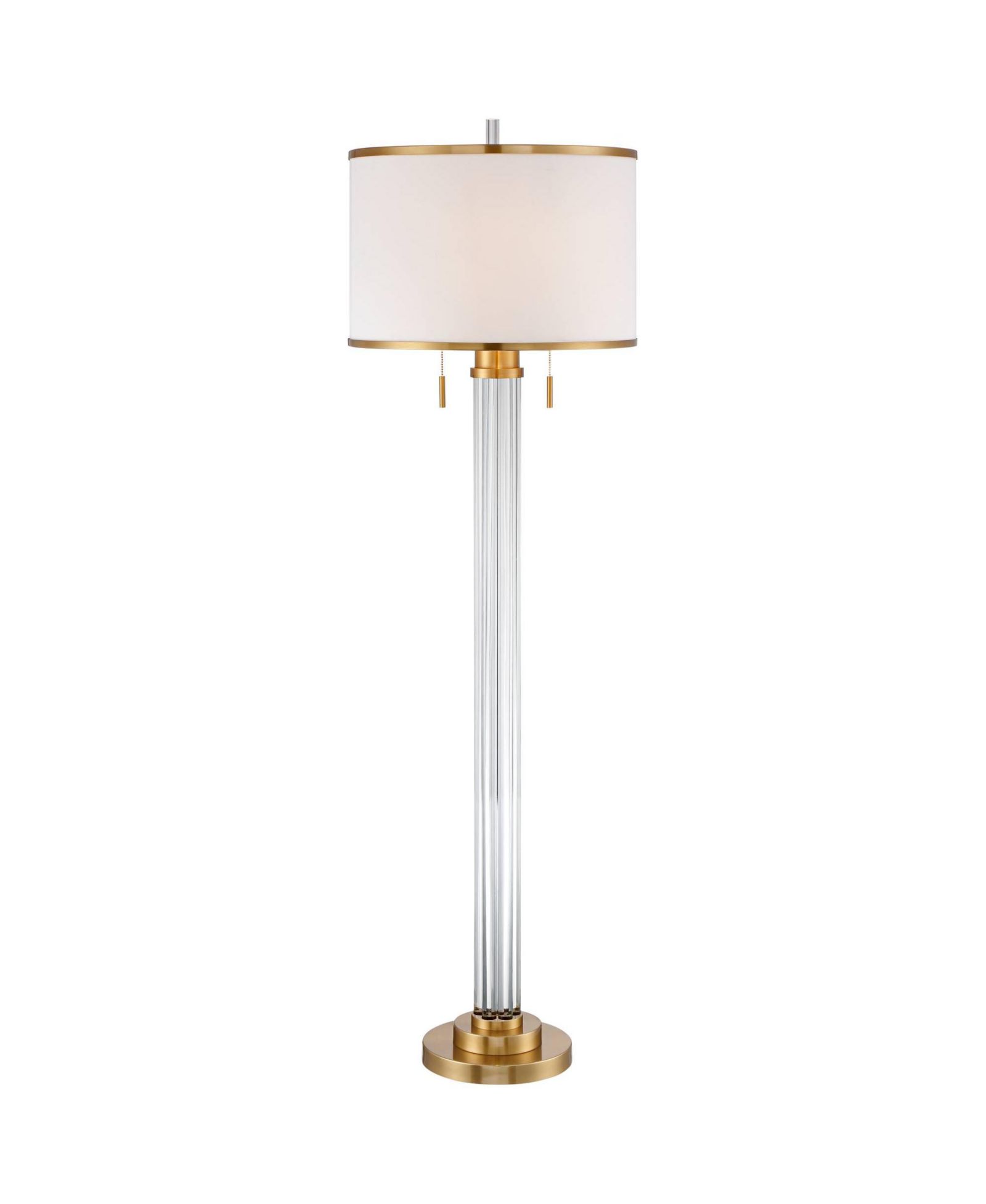 Possini Euro Design Cadence Modern Floor Lamp Standing 62" Tall Crystal Glass Column Satin Brass Linen Drum Shade for Living Room Bedroom Office House
