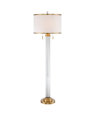 Современный напольный торшер Possini Euro Design Cadence Crystal Glass Column Satin Brass Linen Drum Shade