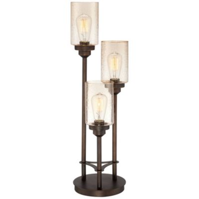 Настольная лампа Franklin Iron Works Libby Rustic Farmhouse, Bronze Metal LED Amber Seeded Glass Shade