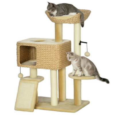 PawHut Cat Tree for Indoor Cats w/ Scratching Posts, Condo Cat Tower,