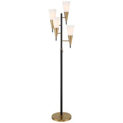 Напольный торшер Possini Euro Design Quatro Mid Century Modern с металлическим основанием и конусообразными матовыми стеклянными плафонами