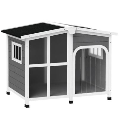 PawHut Giant Window Wooden Dog House for Large Dogs Outdoor & Indoor