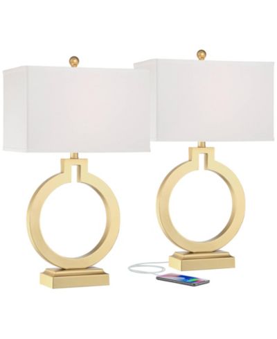 360 Lighting современный настольный светильник 28 1/2" комплект из 2 шт с USB портом, матовый золотой, белое абажур