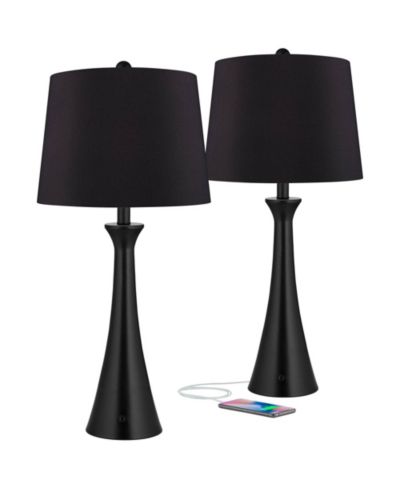 Набор из 2 настольных ламп 360 Lighting Karl, высота 28 1/4", металл с USB и розеткой в основании, абажур из искусственного шелка