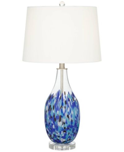 Настольная лампа 360 Lighting Marnie Modern Coastal 28" Tall Blue Art Glass Fabric Drum Shade