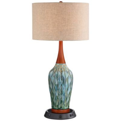 Настольная лампа 360 Lighting Rocco Modern Mid Century, 30" Tall, Blue Teal Ceramic, с диммером и USB