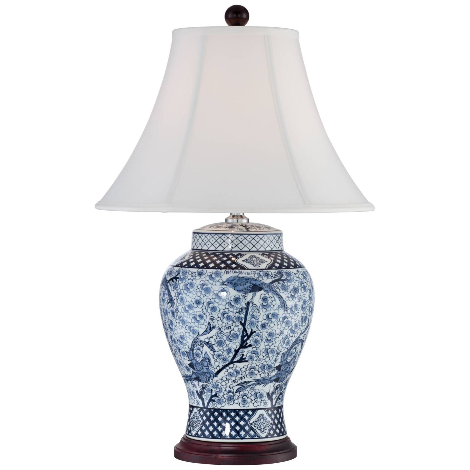Regency Hill Traditional Jar Table Lamp with USB Charging Port 27" Tall Blue White Porcelain Bell Shade Living Room Bedroom House