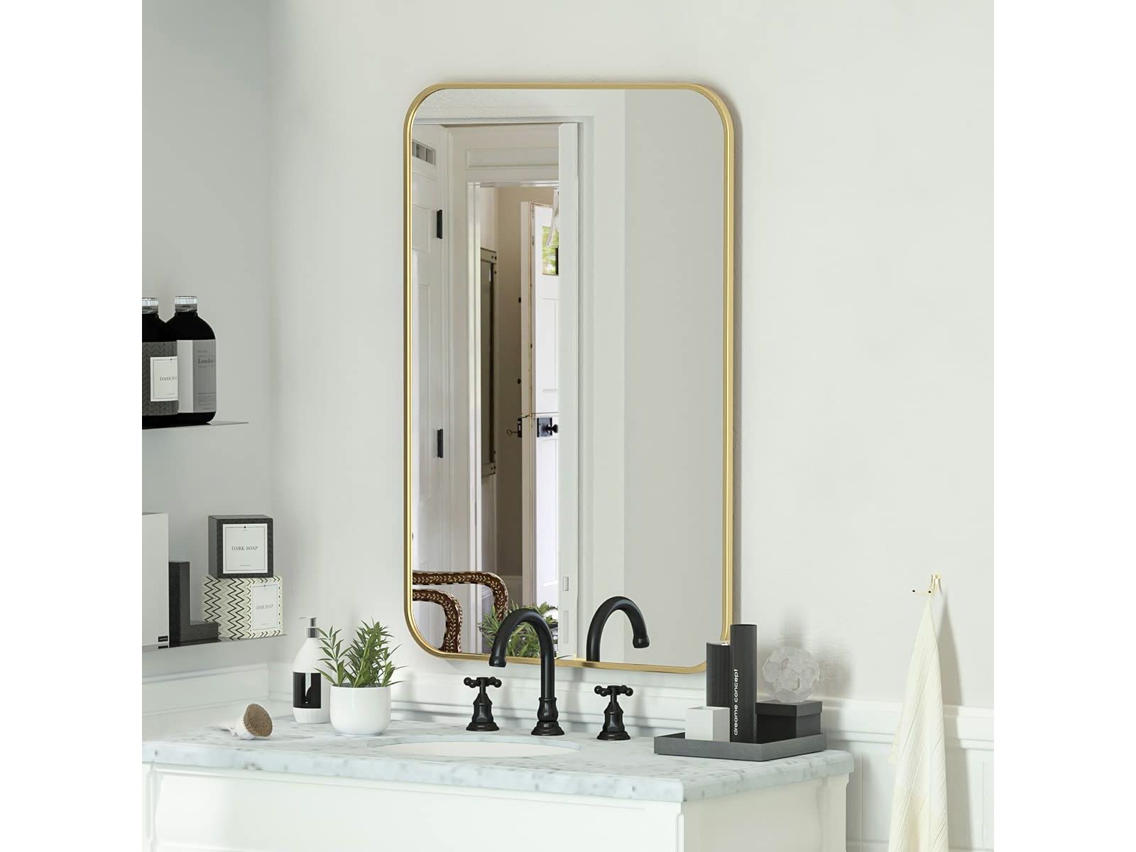 Homlux 24"x36" Rounded Rectangle Wall Mirror with Gold Aluminum Alloy Frame