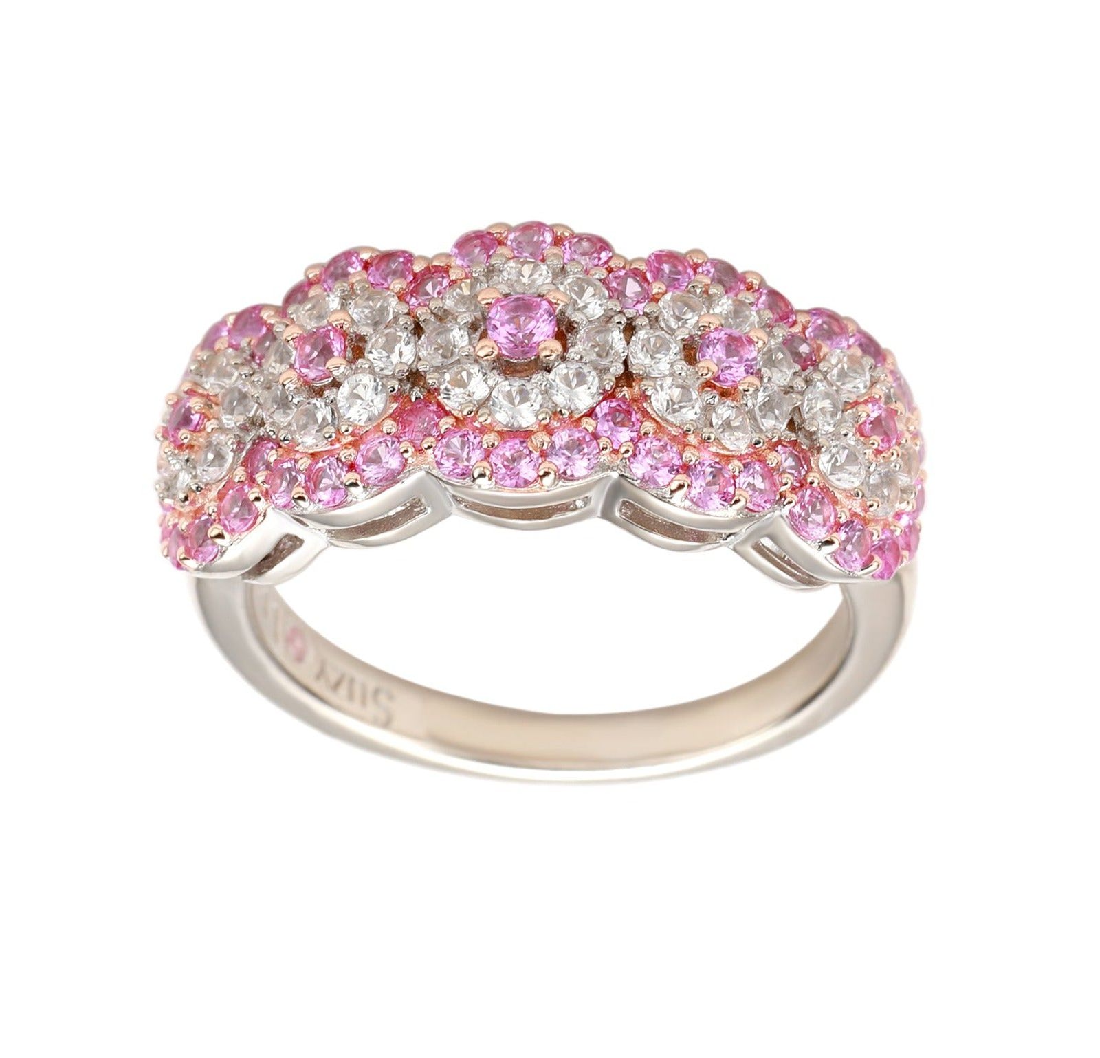 Suzy Levian Sterling Silver Sapphire 5 Stone Halo Anniversary Band Ring