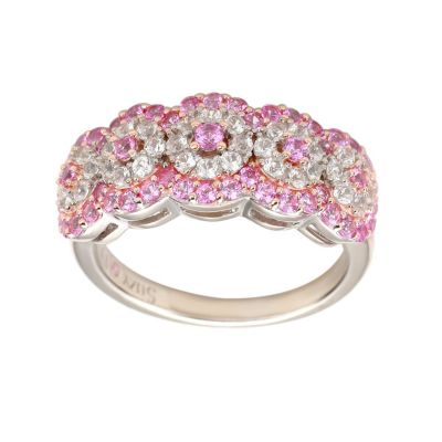Suzy Levian Sterling Silver Sapphire 5 Stone Halo Anniversary Band Ring