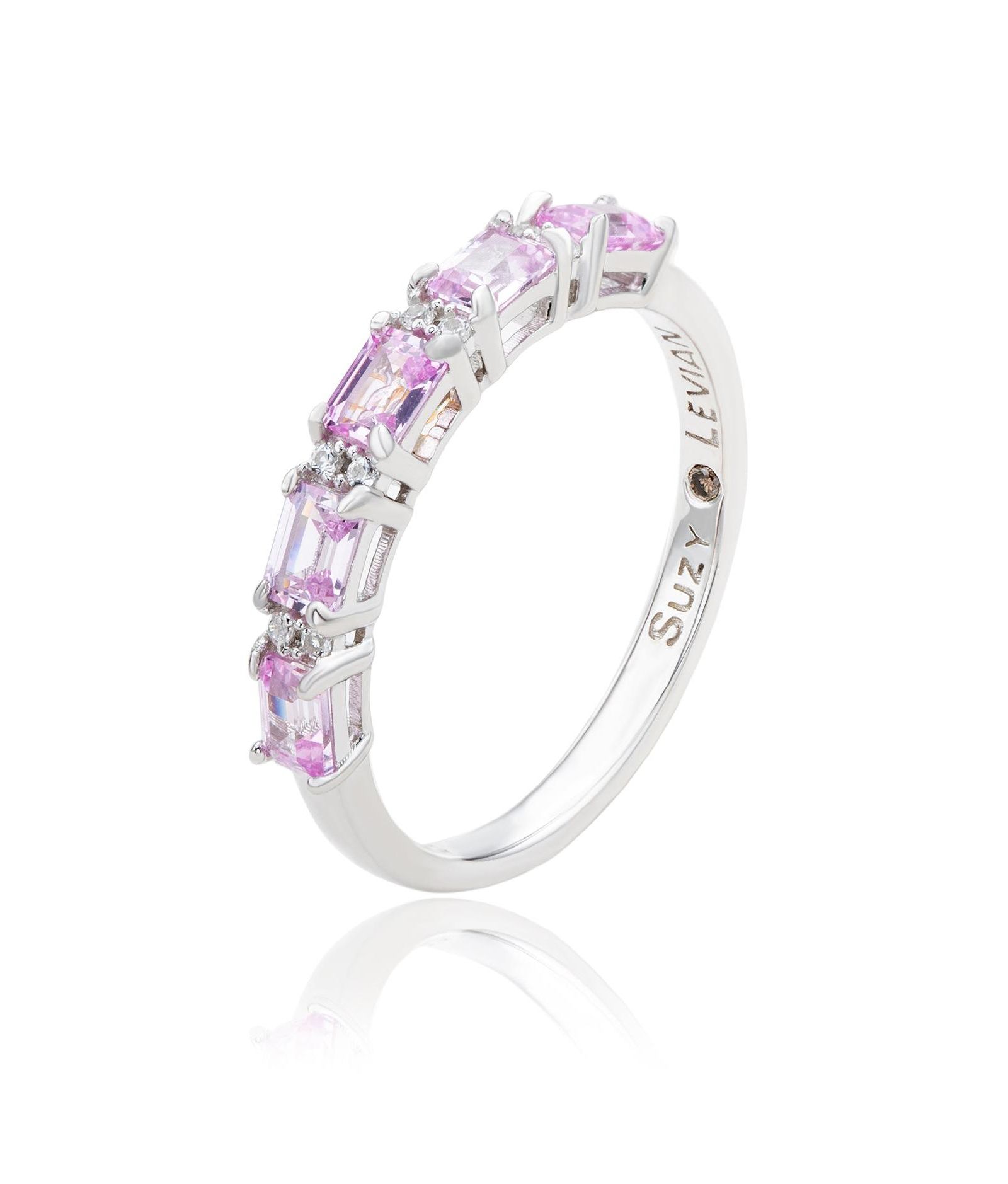 Suzy Levian Sterling Sapphire & Created Sapphire 5 Stone Emerald Cut Thin Half Band Ring
