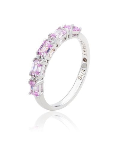Suzy Levian Sterling Sapphire & Created Sapphire 5 Stone Emerald Cut Thin Half Band Ring