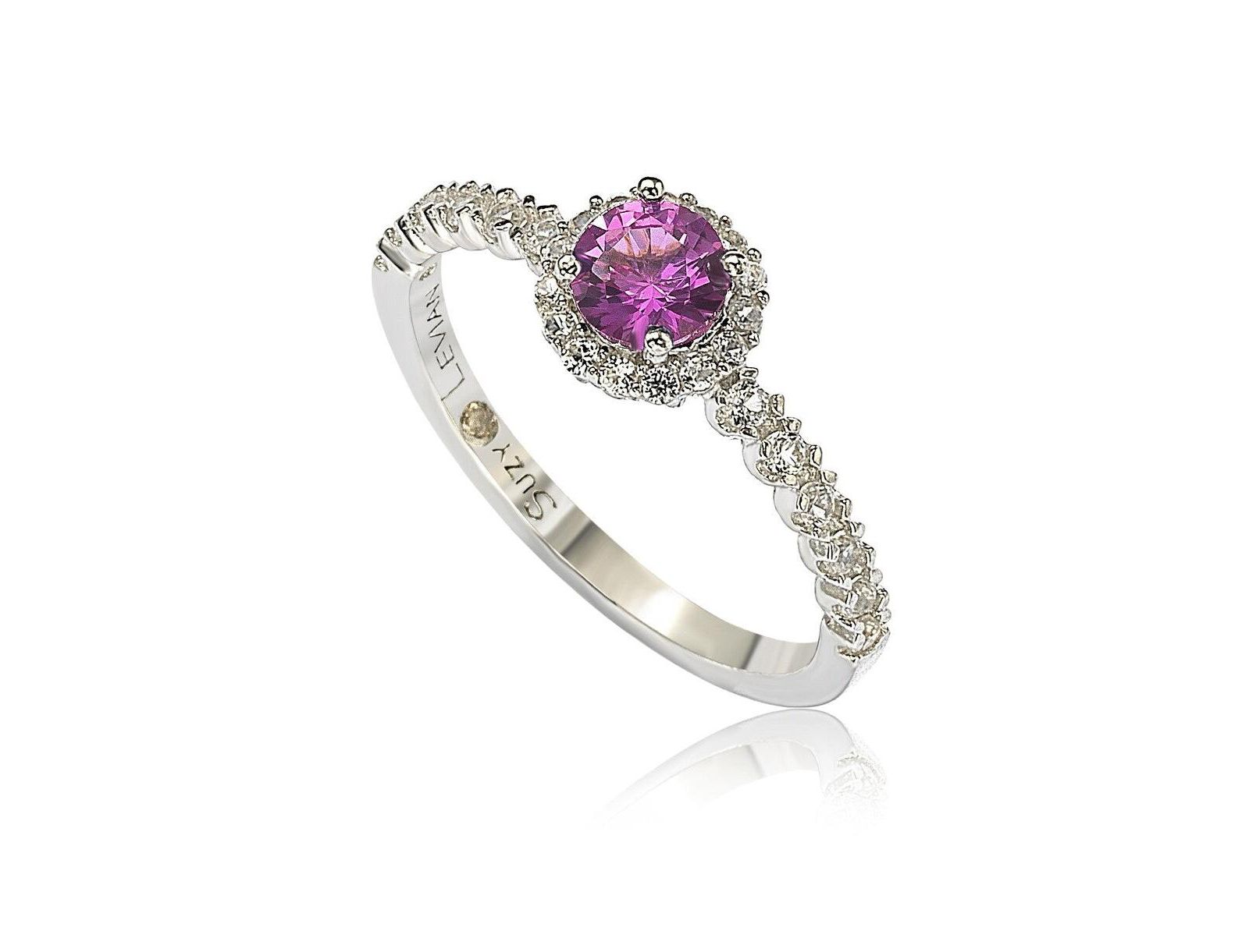 Кольцо Suzy Levian Sterling Sapphire & Created Sapphire Petite Halo Proposal