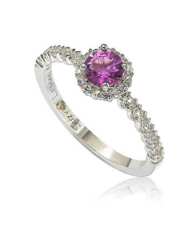 Кольцо Suzy Levian Sterling Sapphire & Created Sapphire Petite Halo Proposal