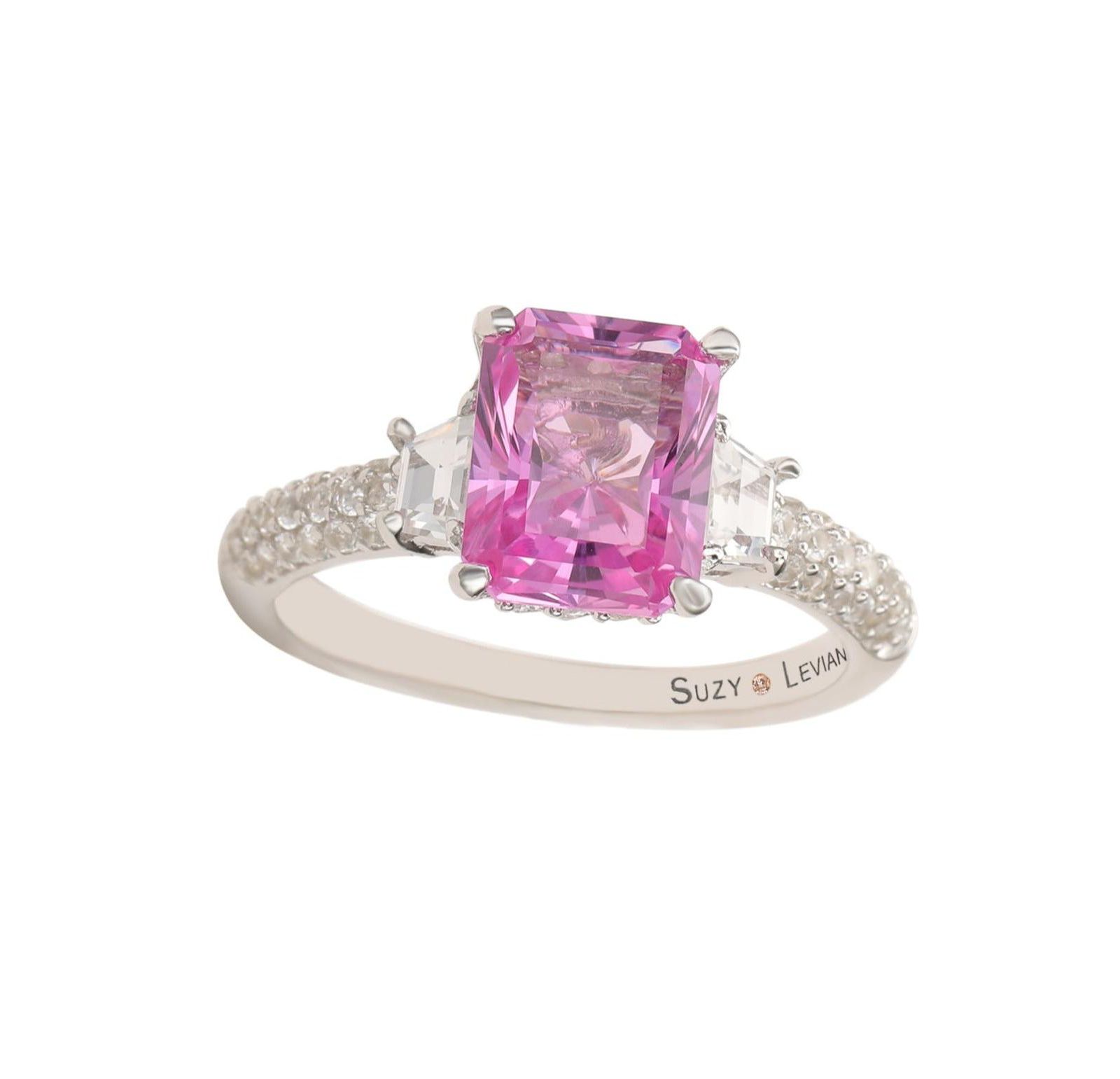 Suzy Levian Sterling Silver Sapphire & White Sapphire Emerald Cut кольцо