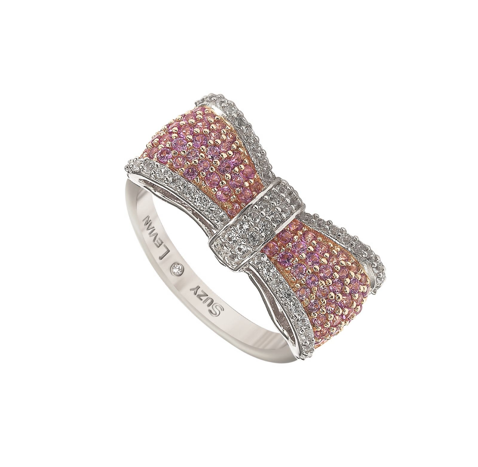 Кольцо-лента Suzy Levian Sterling Silver Sapphire & Created White Sapphire Pave Puff Bow
