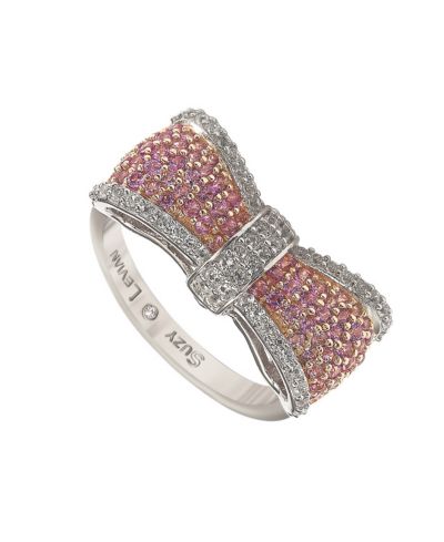 Кольцо-лента Suzy Levian Sterling Silver Sapphire & Created White Sapphire Pave Puff Bow