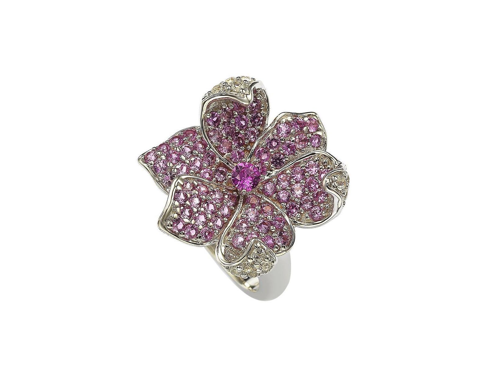 Кольцо Suzy Levian Sterling Silver Sapphire & Created White Sapphire Flower Petal