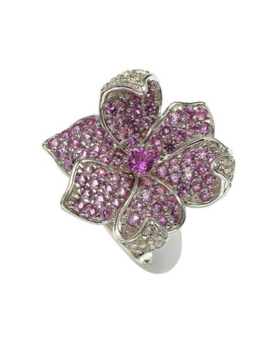 Suzy Levian Sterling Silver Sapphire & Created White Sapphire Flower Petal Ring