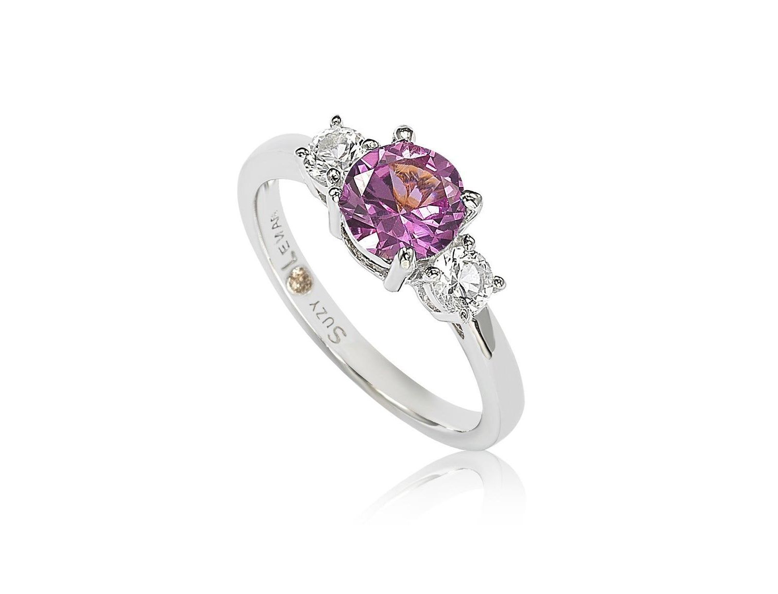 Suzy Levian Sterling Sapphire & Created Sapphire 3 Stone Proposal Ring