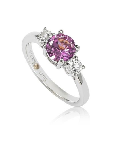 Suzy Levian Sterling Sapphire & Created Sapphire 3 Stone Proposal Ring