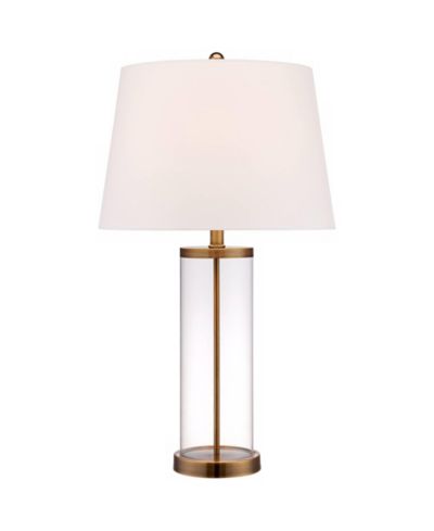 360 Lighting Coastal Table Lamp 26" High Glass Cylinder Gold Fillable White Drum Shade for Living Room Family Bedroom Bedside Nightstand