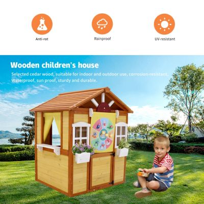 Streamdale Furniture Outdoor Playhouse with Working Doors and Windows, Fir Wood, 39"L x 33.7"W x 50.9"H, Ages 3-8