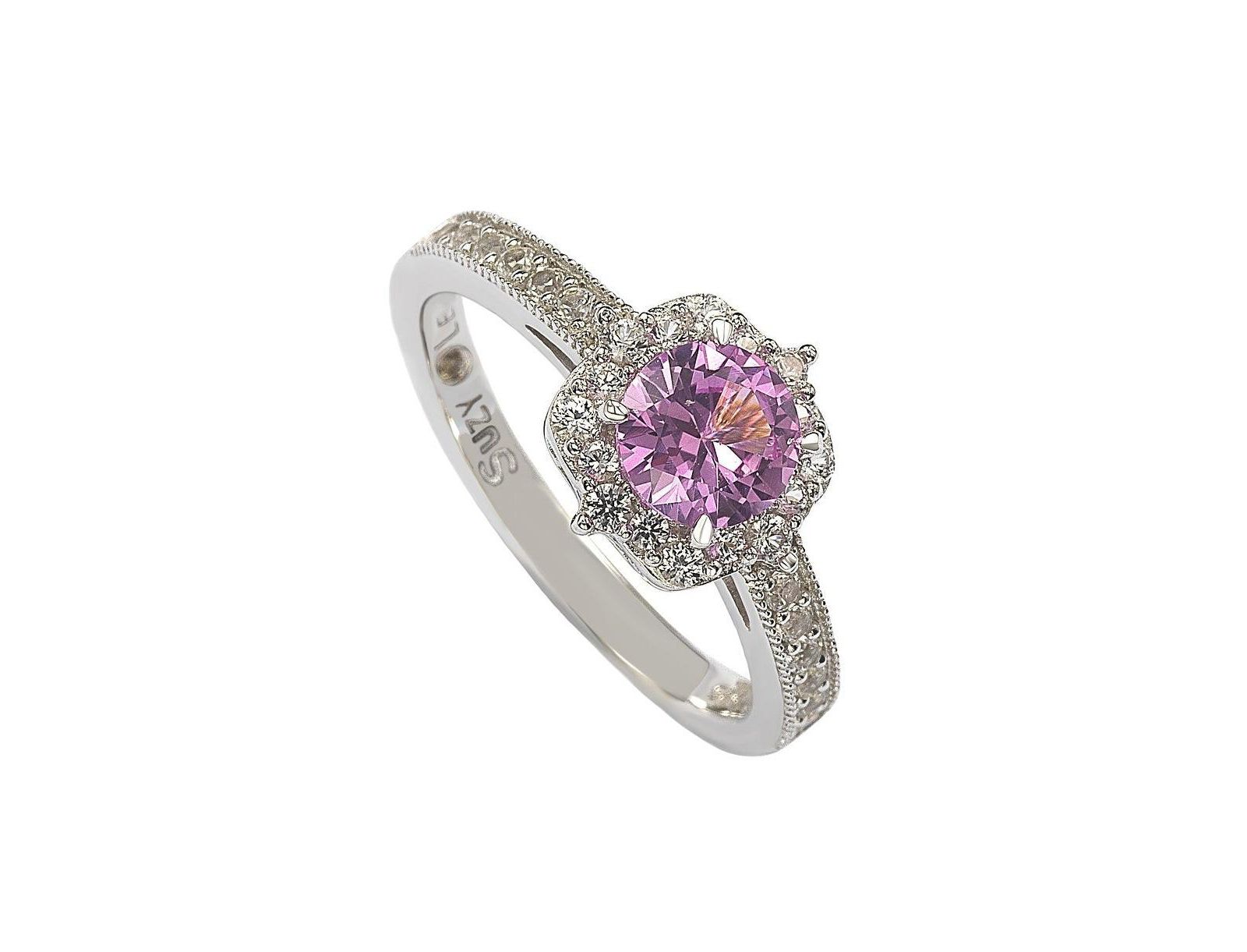 Suzy Levian Sterling Sapphire & Created Sapphire Eccentric Halo Center Stone Ring