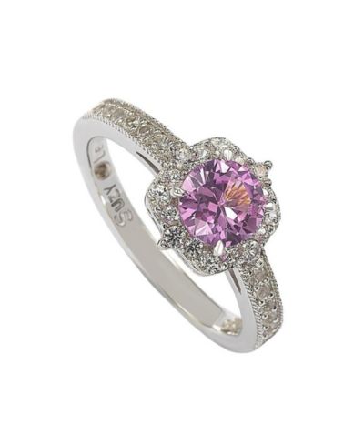 Suzy Levian Sterling Sapphire & Created Sapphire Eccentric Halo Center Stone Ring