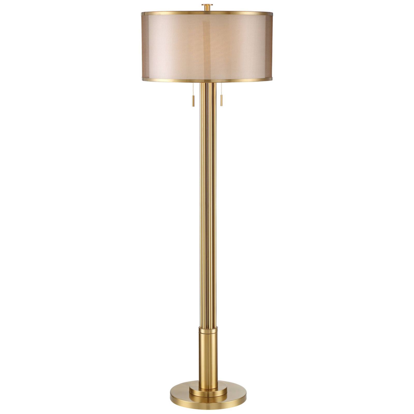 Possini Euro Design Granview Modern Floor Lamp 70 1/2" Tall Brass Metal Sheer Organza Outer Linen Inner Drum Shade for Living Room Bedroom Office Home