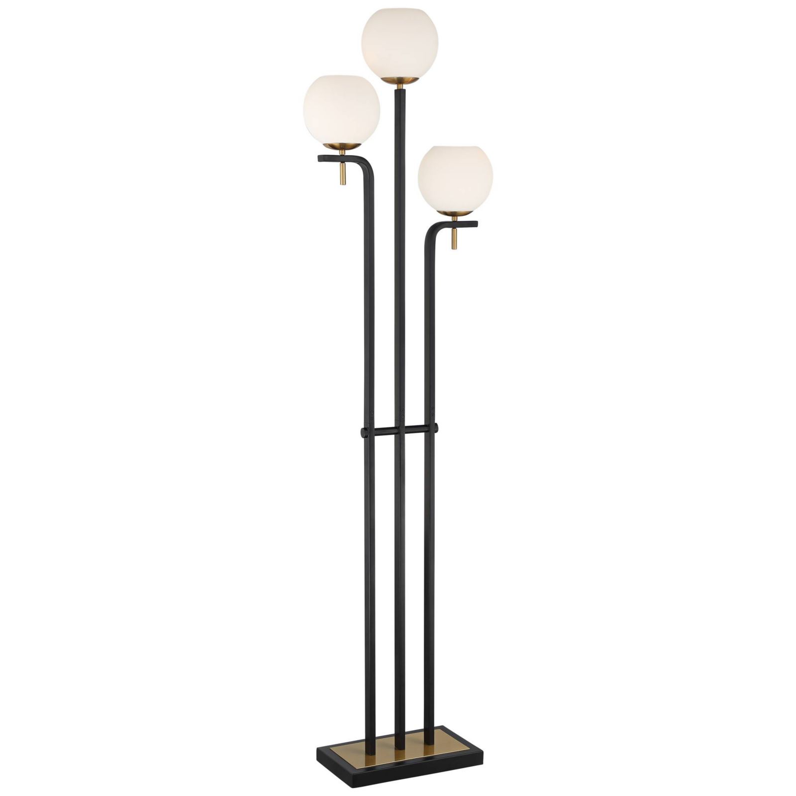 Possini Euro Design Acadia Modern Floor Lamp 71" Tall Black Warm Gold Metal 3 Light Frosted White Glass Globe Shade for Living Room Bedroom Office