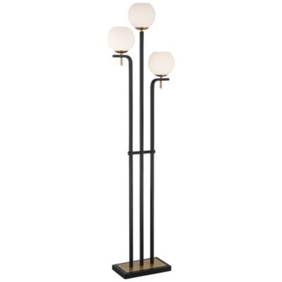 Possini Euro Design современный напольный светильник Acadia, 71" Tall, черный и золотой металл, матовые белые стеклянные плафоны