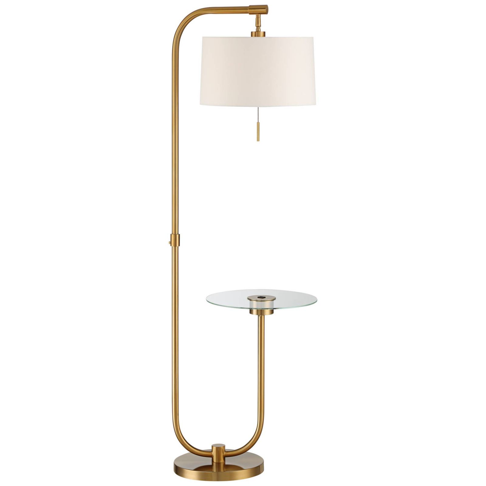 Современный напольный торшер Possini Euro Design Volta с подносом, 66", латунь, USB, белый абажур