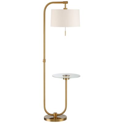 Современный напольный торшер Possini Euro Design Volta с подносом, 66", латунь, USB, белый абажур