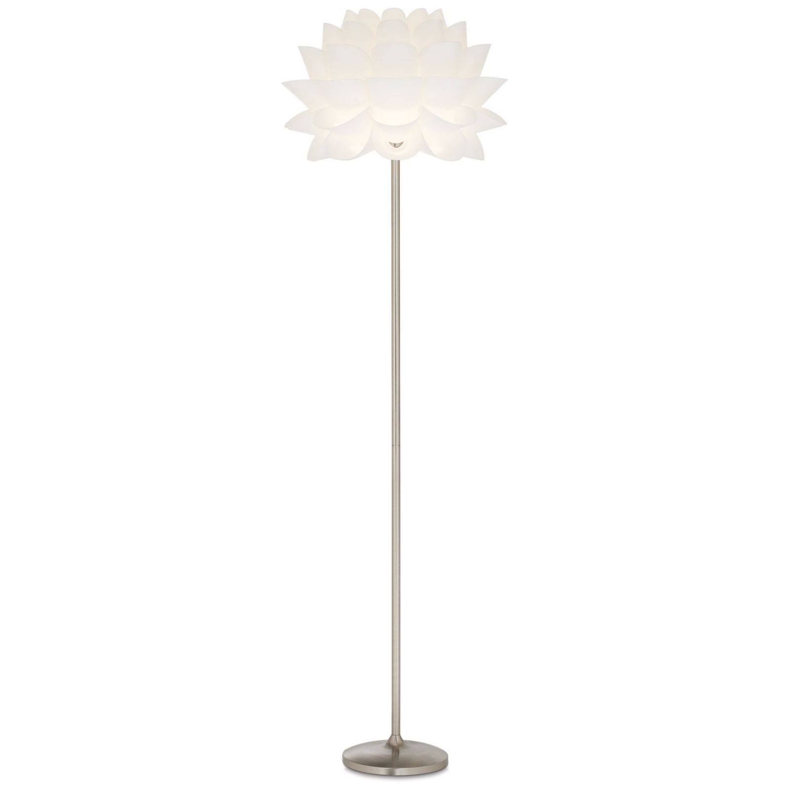 Possini Euro Design Modern напольный светильник 63" Brushed Steel White Orb Petal Flower Shade диммируемый для гостиной, спальни и офиса