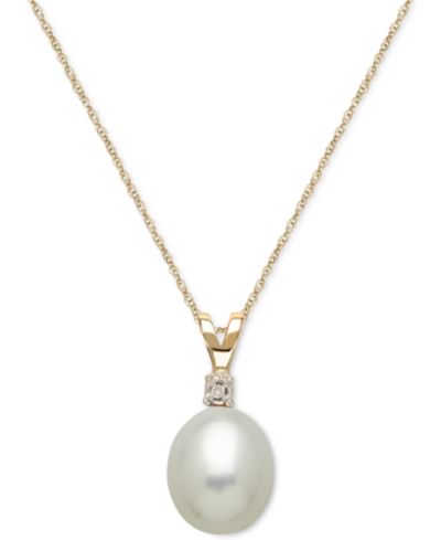 Honora подвеска с культивированным речным жемчугом (8mm) и бриллиантовым акцентом, 14k Gold