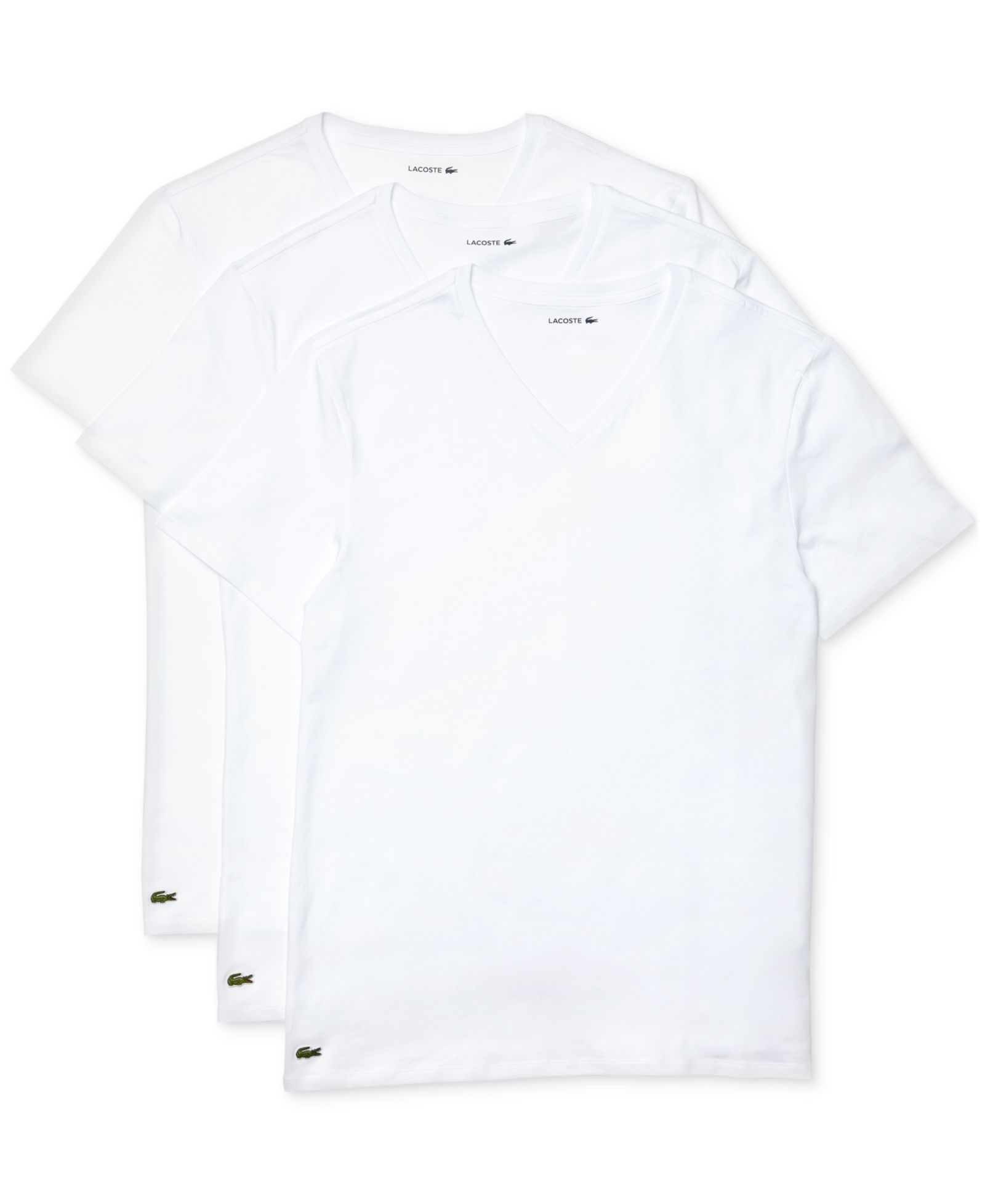 Lacoste Men's Regular-Fit V-Neck Undershirts, 3-Pack