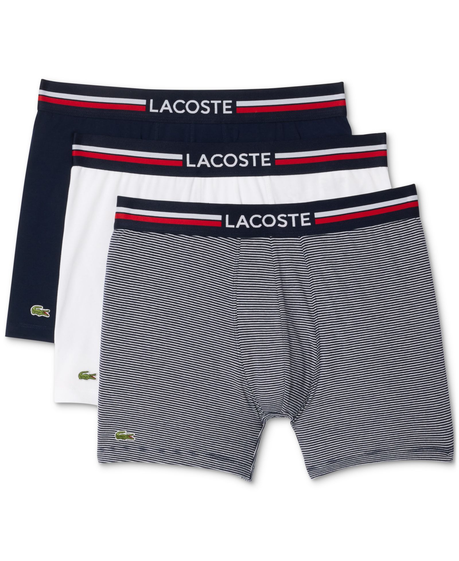 Lacoste Men's Regular-Fit Stretch French Flag Boxer Briefs, 3 - Pack