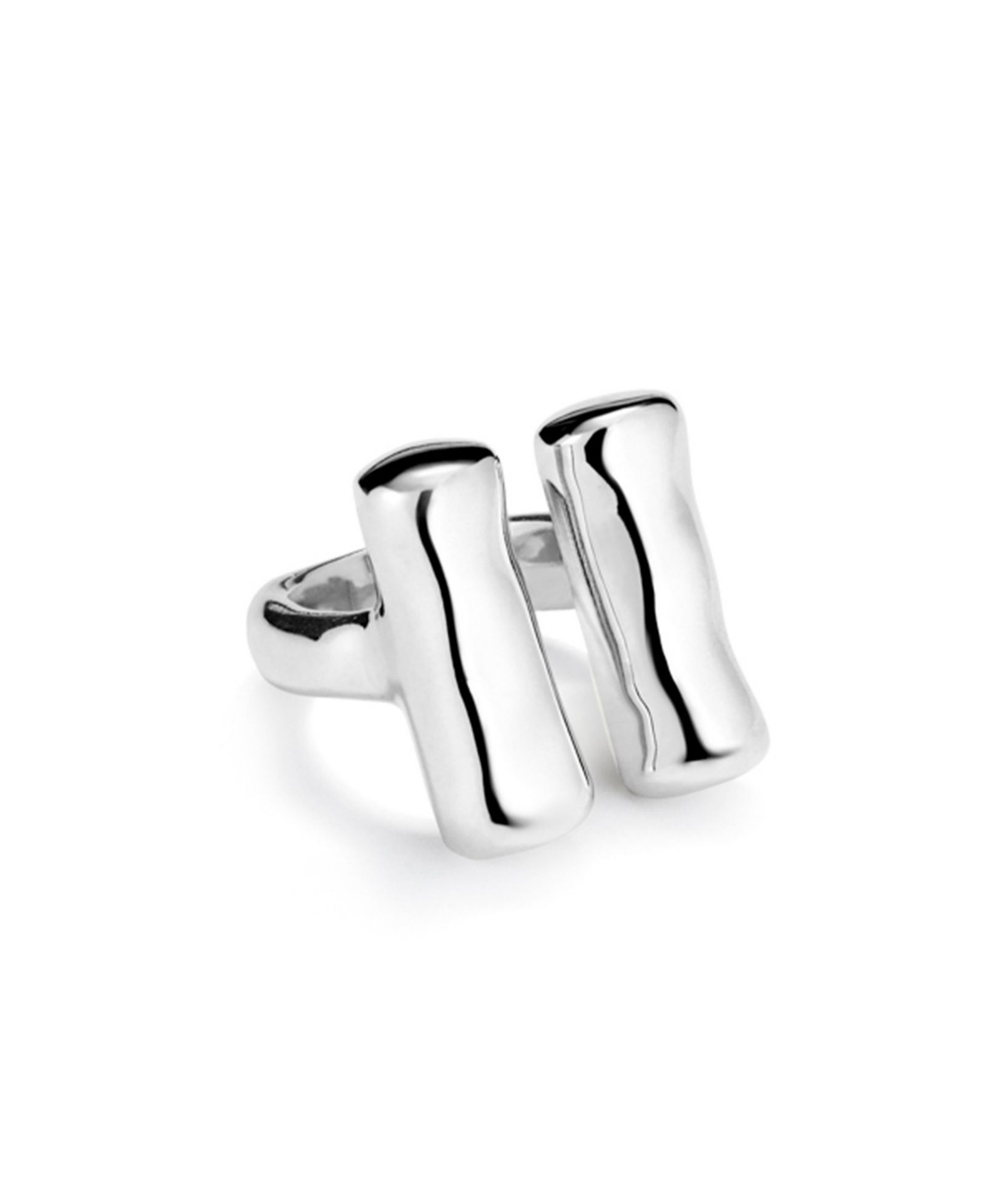 UNOde50 Sterling Silver-Plated Metal Alloy Ring with Two Vertical Tubes at Each End