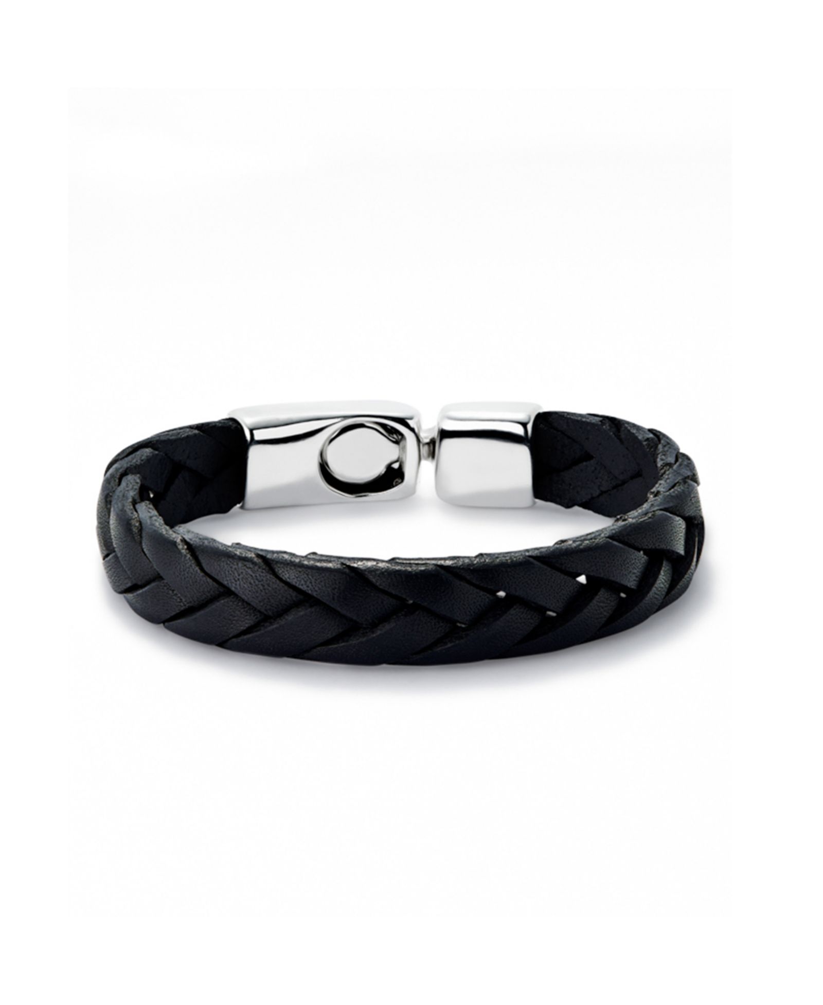 UNOde50 Black Braided Leather Bracelet with Sterling Silver Plated Metal Alloy Clasp