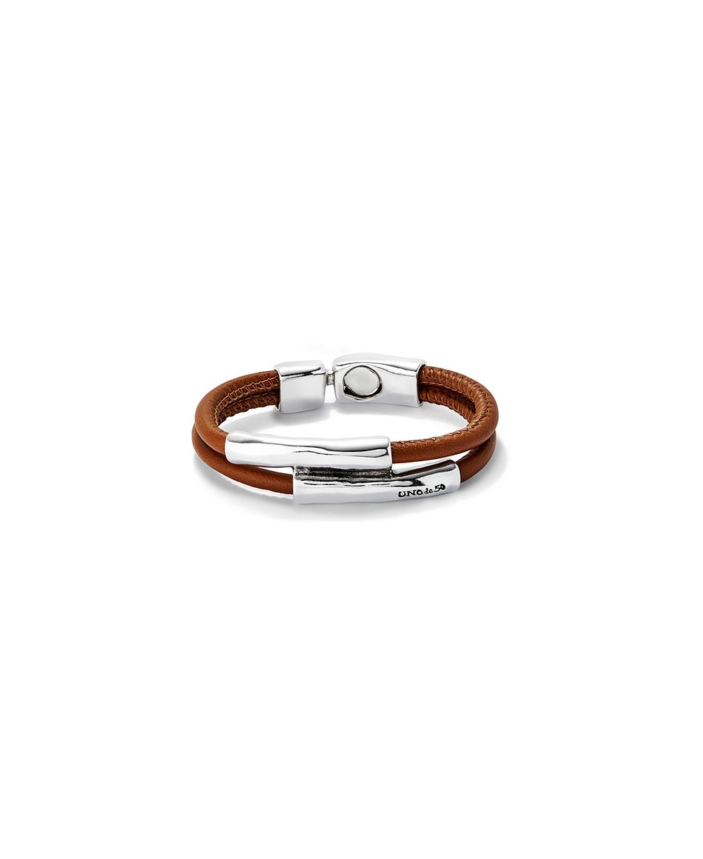 UNOde50 Silver Metal Alloy Camel Leather Bracelet