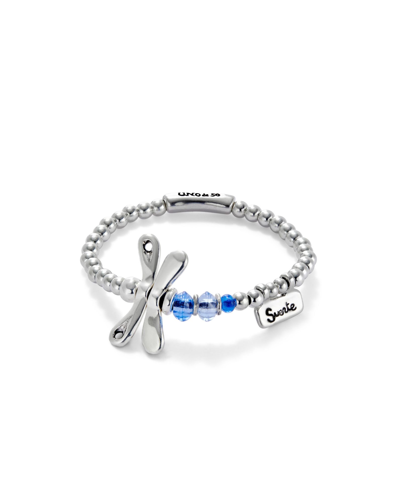 UNOde50 Sterling Silver Plated Blue Crystals Dragonfly Bracelet