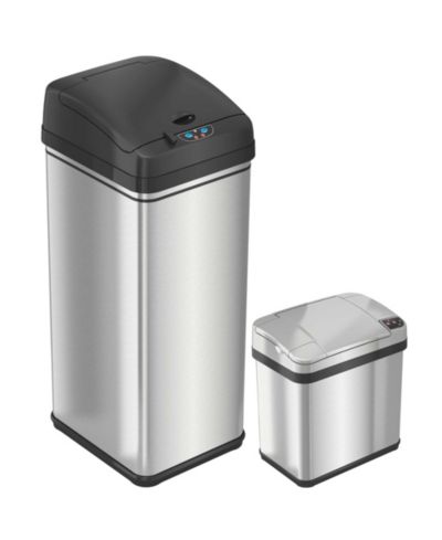 iTouchless Stainless Steel Kitchen and Bathroom Sensor Trash Cans with Odor Filter 13 Gallon and 2.5 Gallon Silver Set of 2